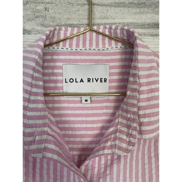 Lola River Blouse Women's Medium Pink White Striped Long Sleeve Button Up Shirt - Picture 2 of 5
